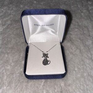 BNIB Anthropologie Sterling Silver Gem Cat Pendant Necklace
